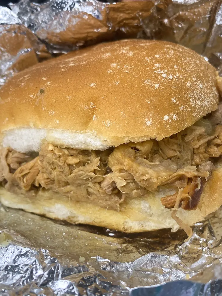 Hog roast roll opened up in foil